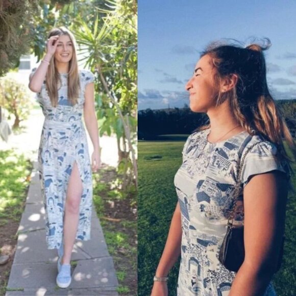 Reformation Gavin Blue White Portugal Printed Open Back Cap Sleeve Midi Dress - Picture 2 of 16